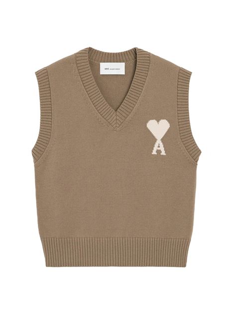 smanicato in maglia adc uomo taupe AMI PARIS | UKS860.KN0156A117